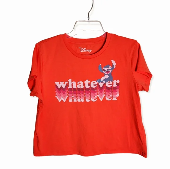 Disney Stitch Cropped Coral Tee Size XL Junior - Picture 2 of 6